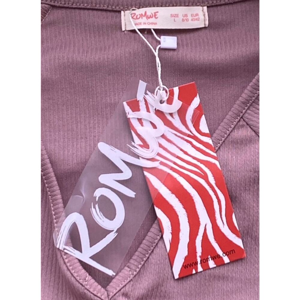 NWT ~ ROMWE Pink Ribbed Front Tie Cropped Long Sleeve Top ~ Women's Size LARGE - Picture 8 of 8